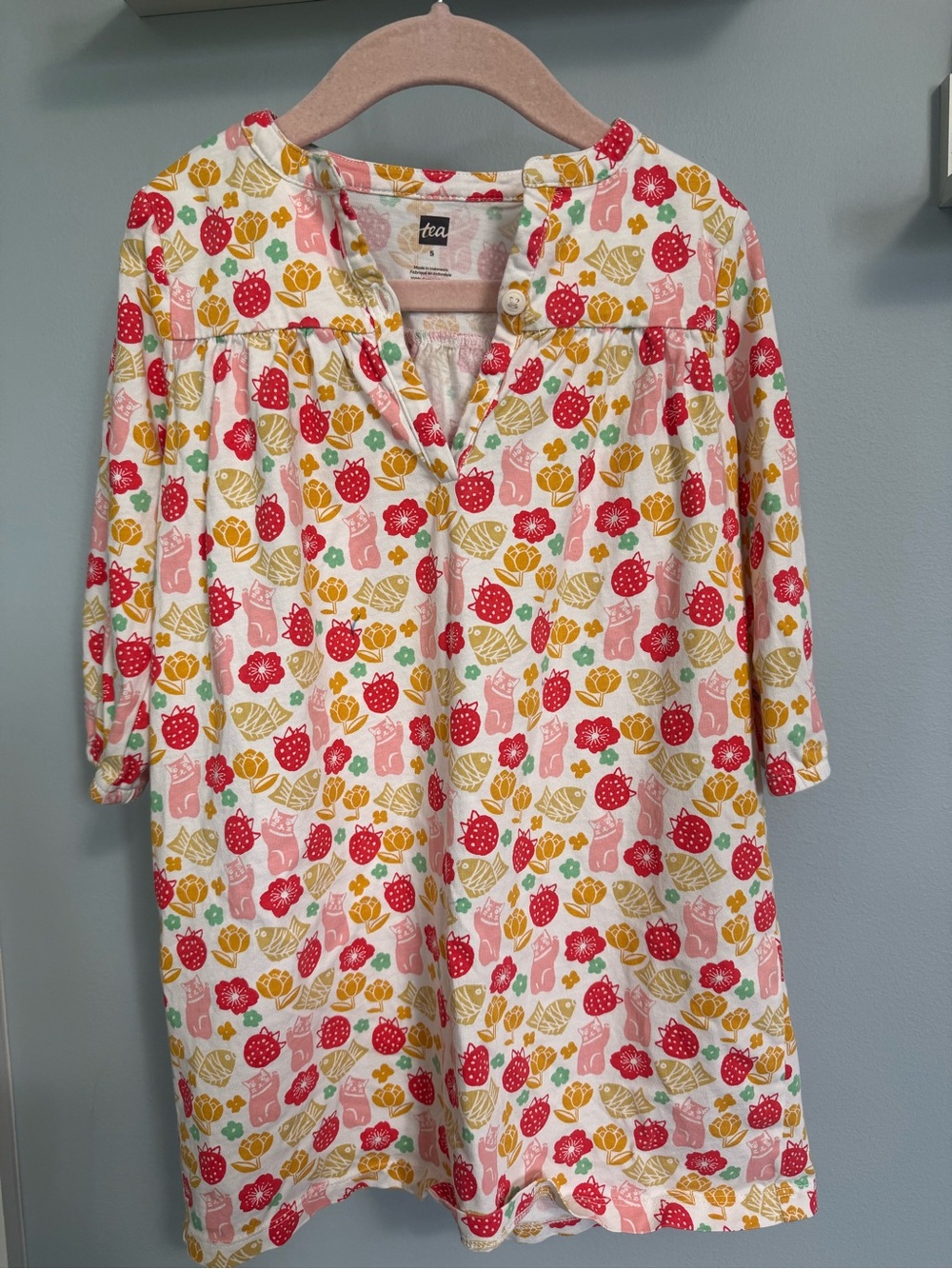 Tea Collection Floral & Strawberry Cotton Tunic - Pink, Red, Yellow